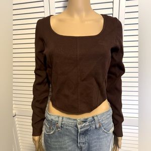 SALE Cool House of Harlow 1960 size L Brown long sleeve crop sweater NWT